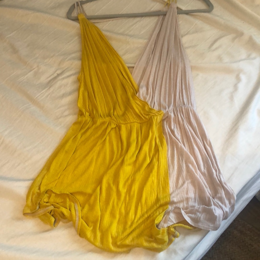 Free People yellow and cream flowy tank